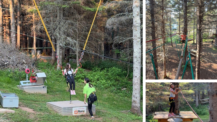 Enfants dans le parcours dans les arbres à Folies Boréales, Percé